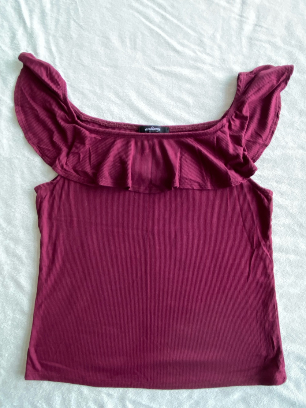 Off-Shoulder Ruffle Neck Crop Top in Burgundy